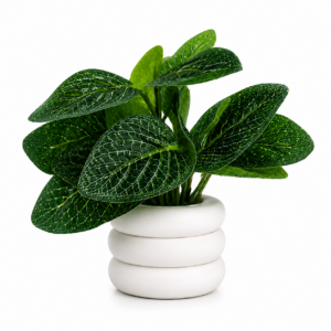Artificial Green Leaf Plant with Premium White Ceramic Pot