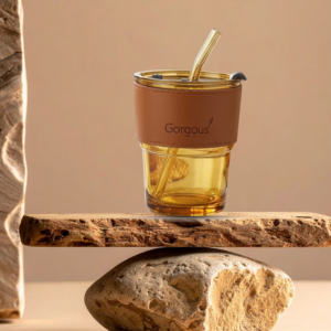 Glass Tumbler with Lid & Straw for Coffee, Tea & Cold Drinks