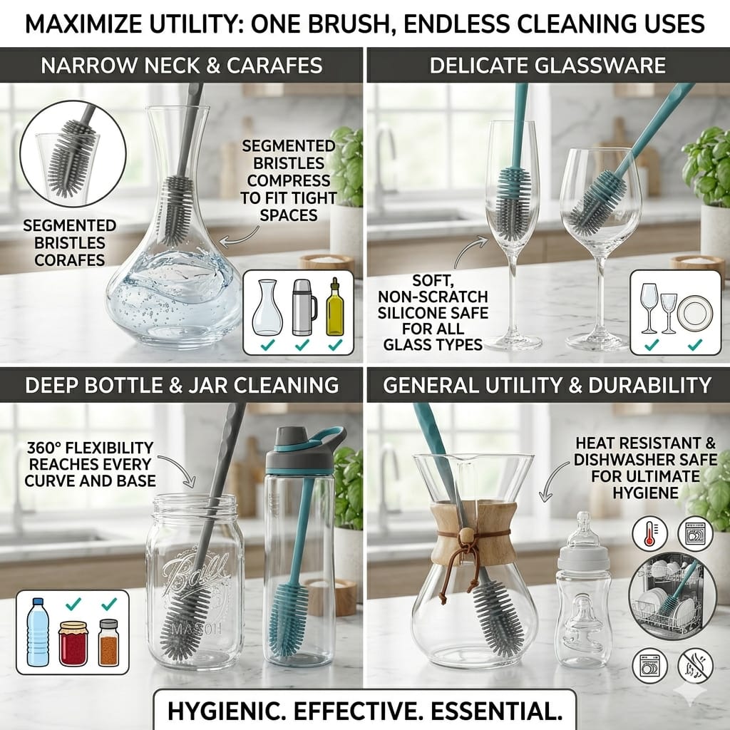 Silicone Bottle Cleaning Brush with Long Handle | Kitchen Cleaning Tool - Image 3