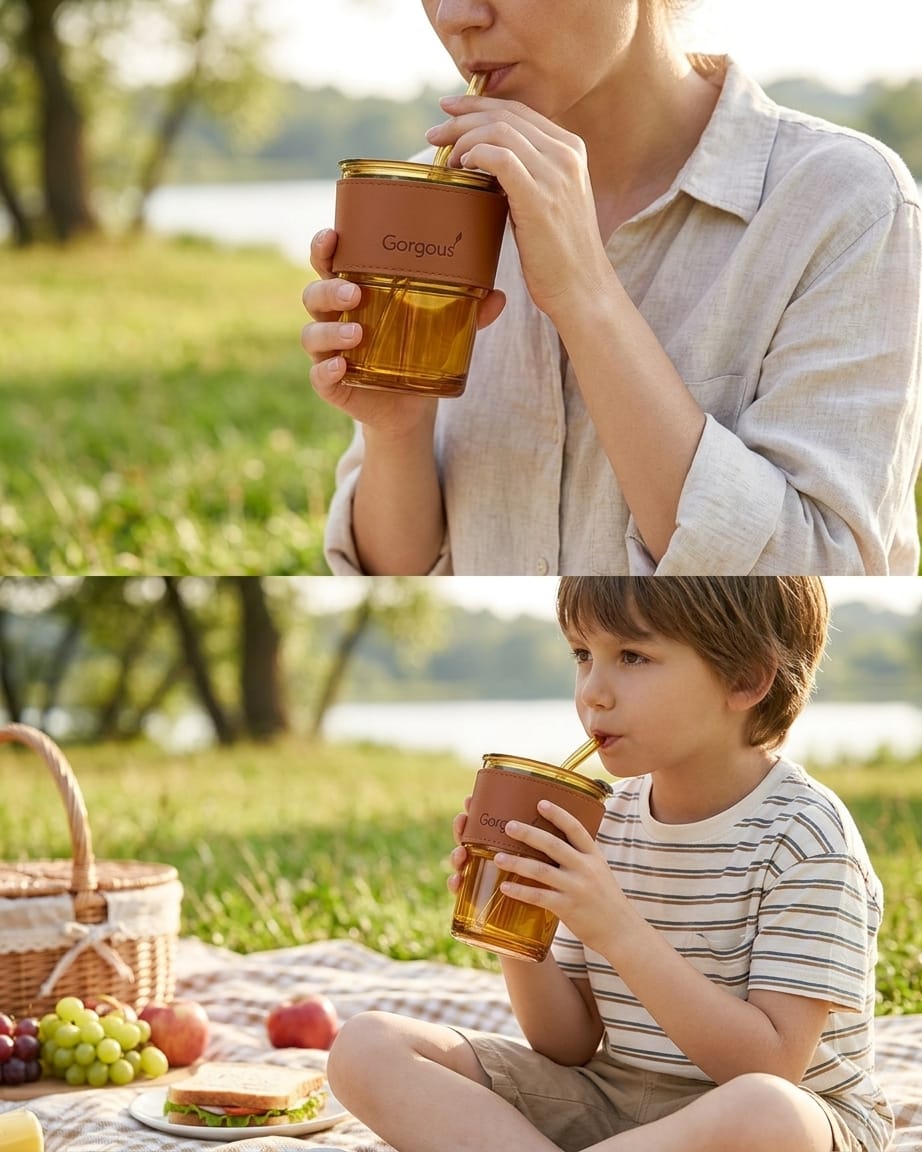 Glass Tumbler with Lid & Straw for Coffee, Tea & Cold Drinks - Image 3