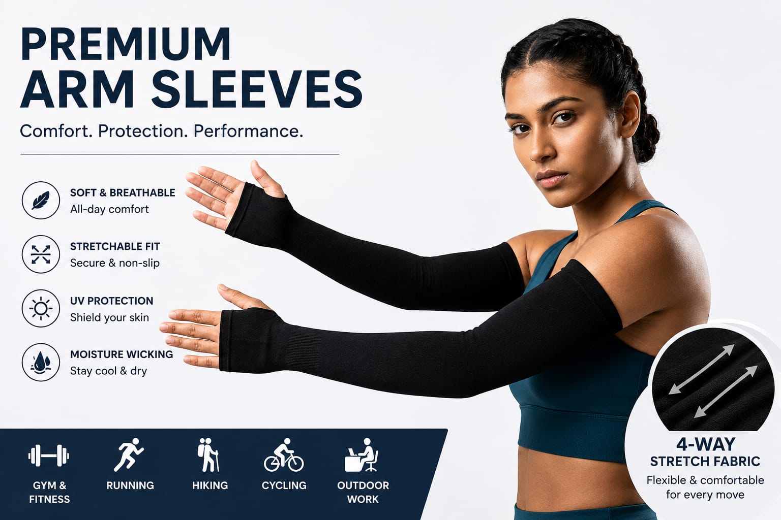 Premium UV Protection Arm Sleeves for Men & Women | Stretchable Sports Arm Covers