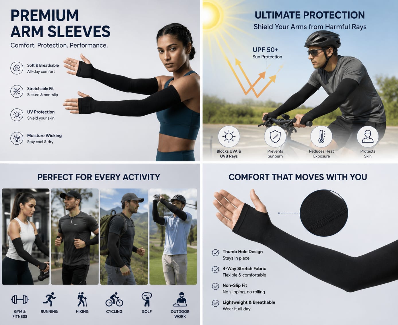Premium UV Protection Arm Sleeves for Men & Women | Stretchable Sports Arm Covers - Image 3